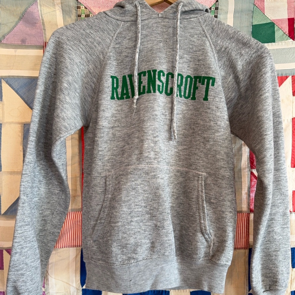 Vintage Heather Gray Ravenscroft Hoodie- XS adult or Youth